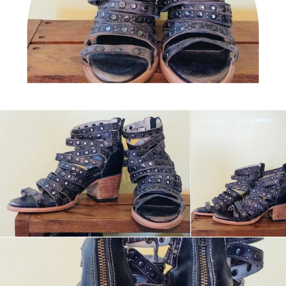 Studded Black Leather Cannes Strappy Sandals